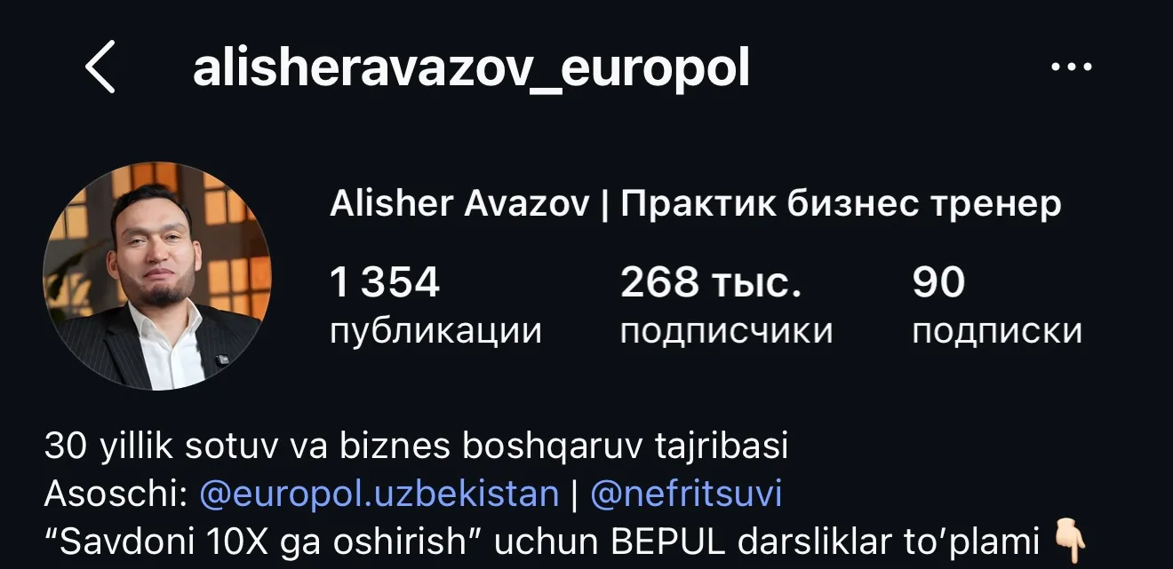 Alisher Avazov Instagram profili