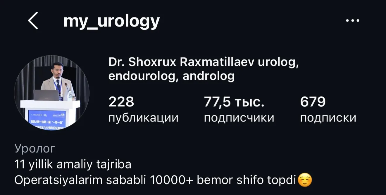 Dr. Shoxrux Raxmatillayev Instagram profili