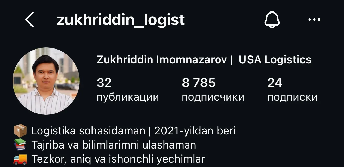 Zukhriddin Imomnazarov Instagram profili